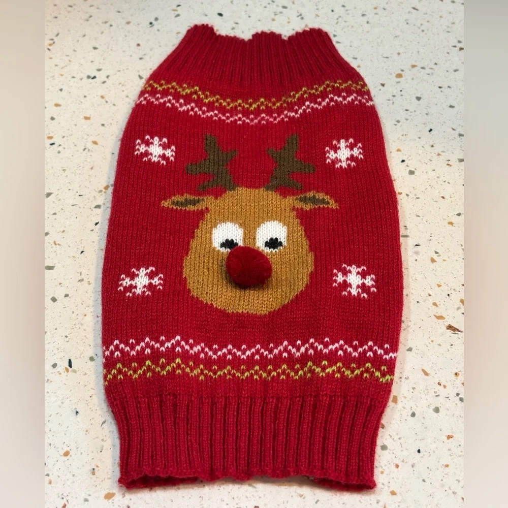 Christmas Dog Knit Sweater with‎ Rudolph Size Small